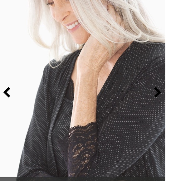 SOMA lace trim micro dots black duster/robe - Picture 3 of 8